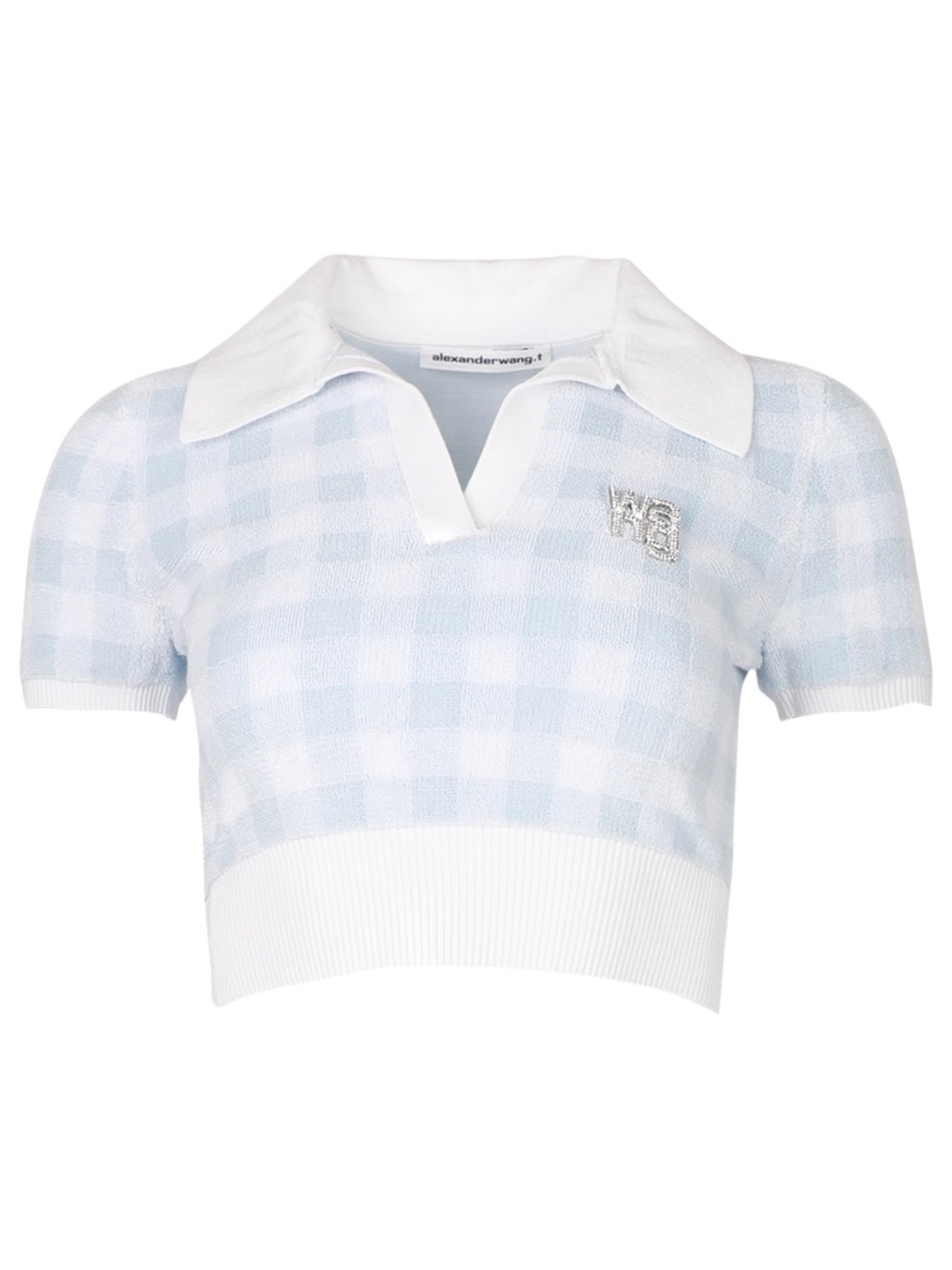 Alexander Wang Towel Gingham Polo Top in Oxford Blue & White - Picture 3 of 12